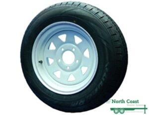 Rim and Tyre 14" x 5.5" Sunraysia White HT Holden Stud Pattern 185R14LT Tyre Caravan Box Camper Boat Trailer
