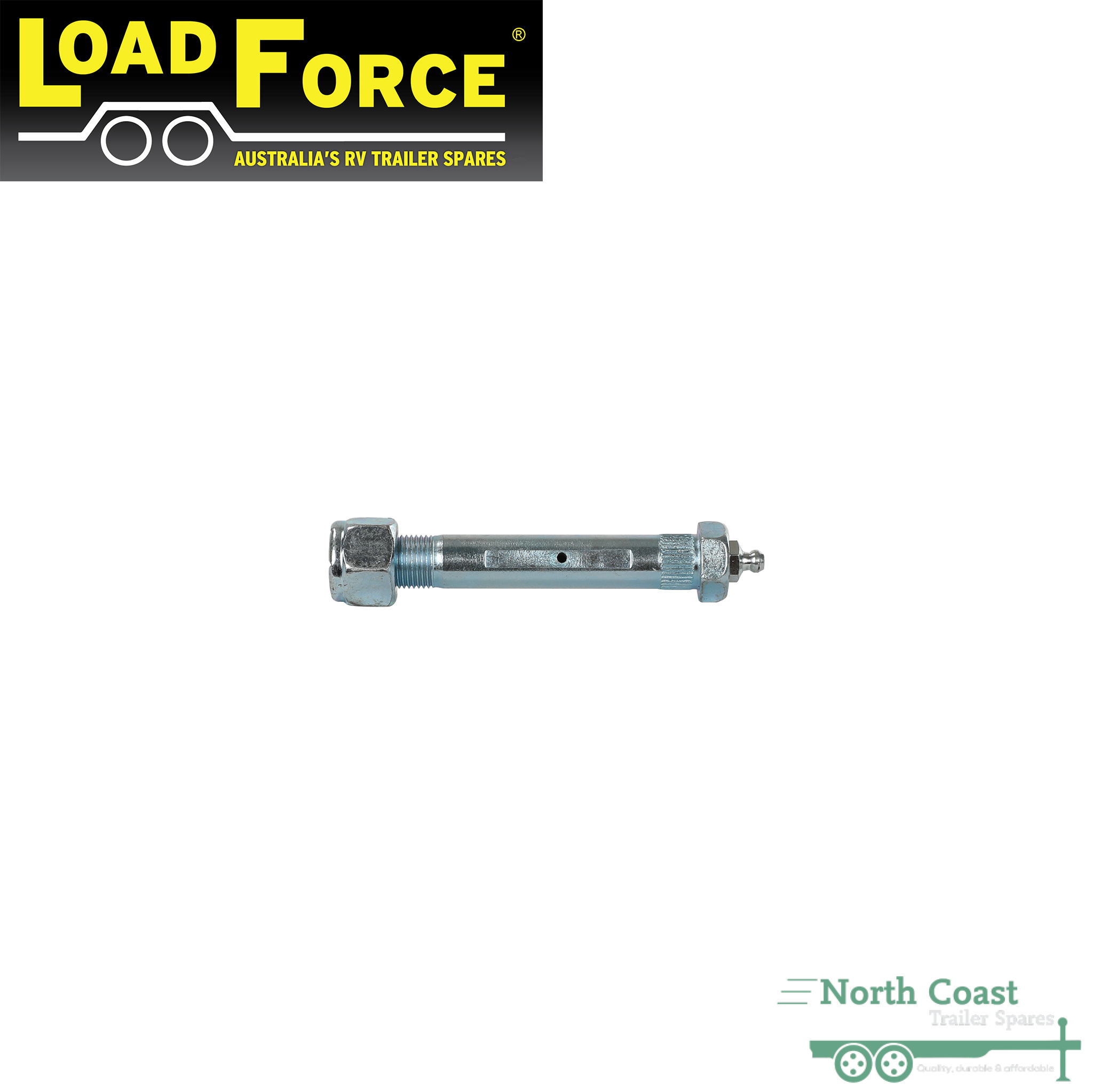 Shackle Pin & Nyloc Nut Greasable 16x100mm To Suit 60mm Wide Springs. Zinc coated high tensile bolt.LoadForce #SP16G