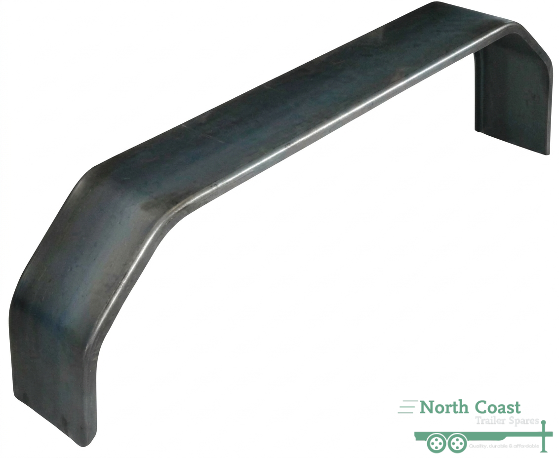 Raw black steel tandem trailer mudguard with 4-fold design.