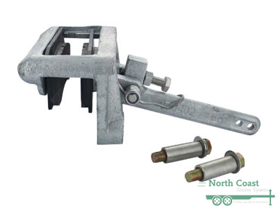 Ark CM200G galvanised mechanical brake caliper kit including pre-fitted brake pads, mounting bolts, and hardware.