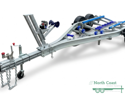 Premium HRAB2022TH7-2 alloy boat trailer rated to 1990KG featuring independent torsion axles and hydraulic disc brakes