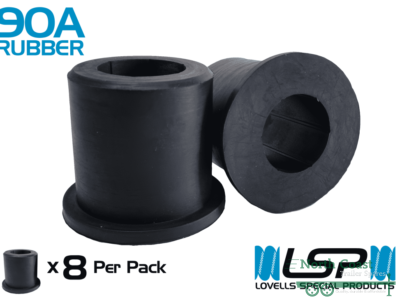 Lovells 50mm Round 90A Rubber Suspension Bush Kit with inner steel sleeves and grease sachet for camper trailers.